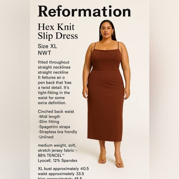 Reformation Dresses & Skirts - Reformation ‘Hex’ Knit Midi Slip Dress Chestnut Brown size XL